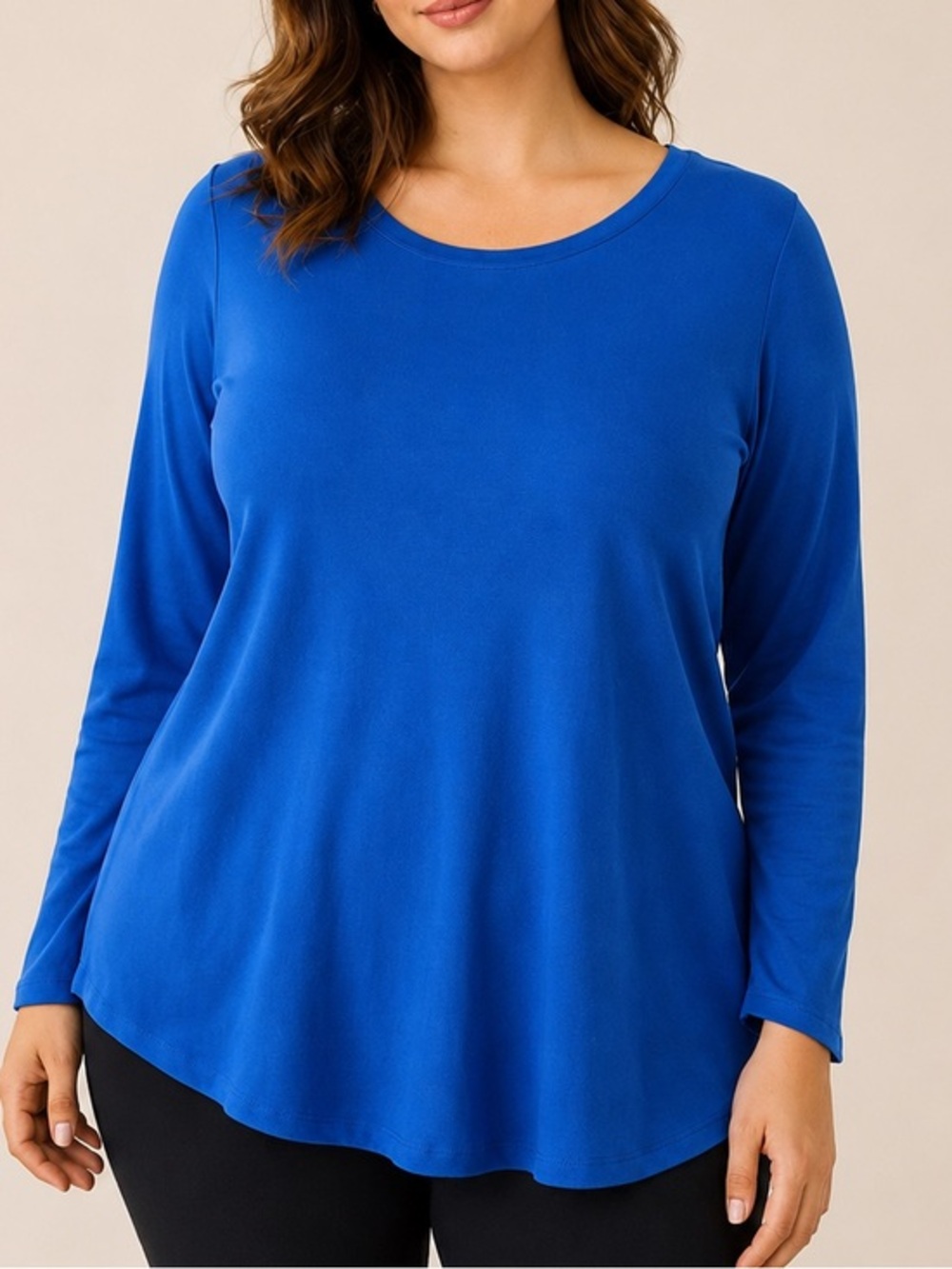 Eileen Fisher Royal Blue Long Sleeve Crewneck Tee Top Lightweight Minimalist